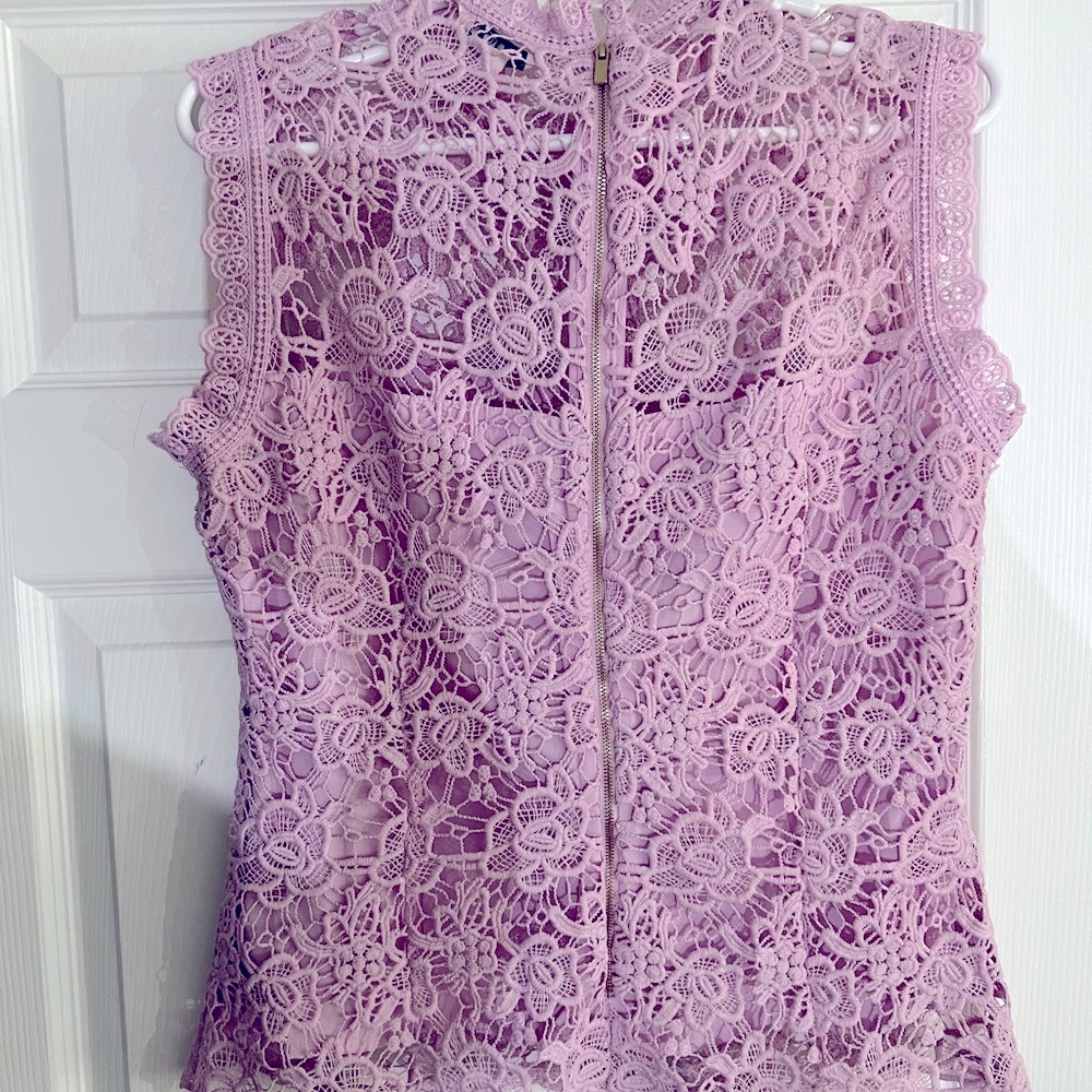 Nanette Lepore Floral Lace Sleeveless Blouse - Lavender - Picture 2 of 3